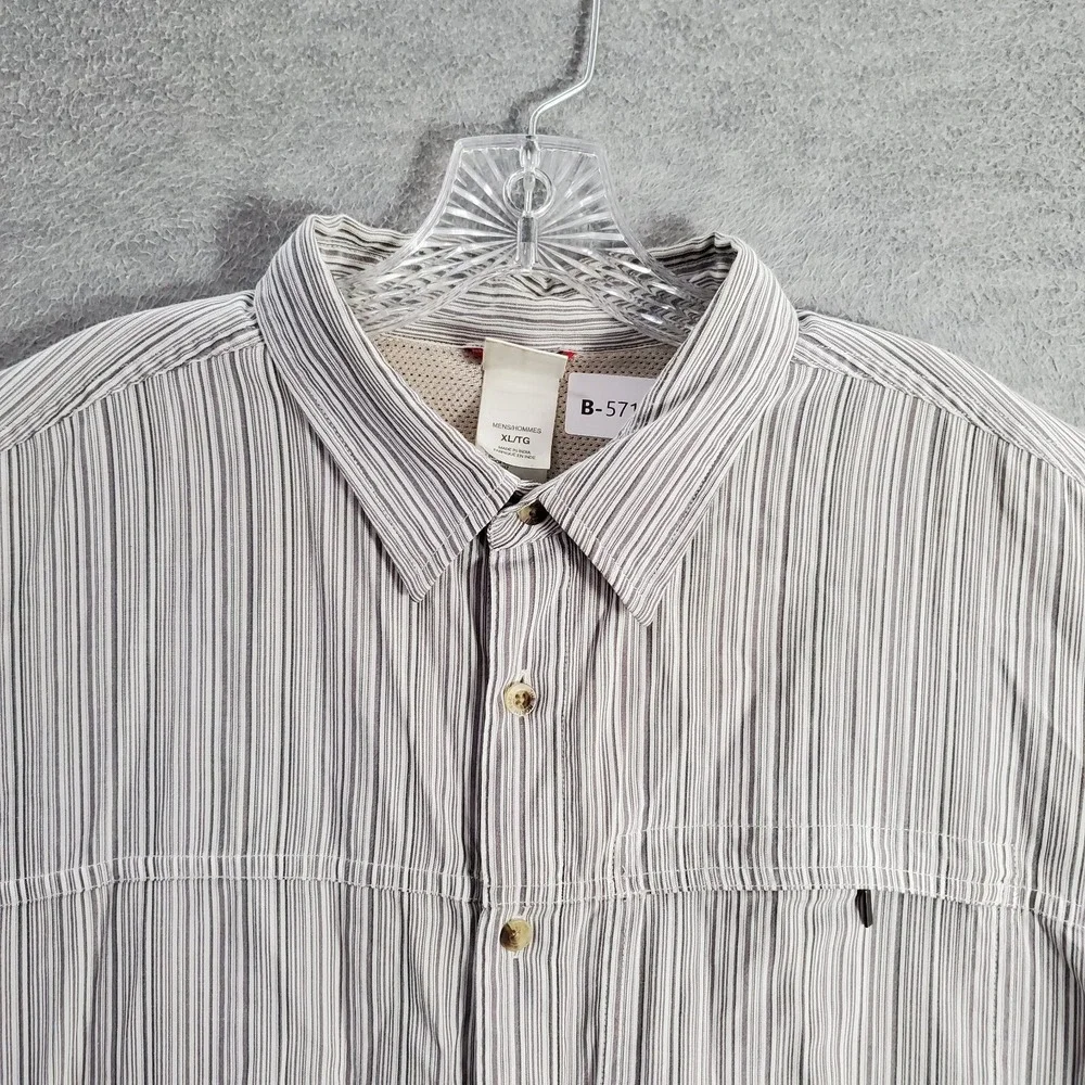 The North Face Men Button Up Shirt XL Gray Striped Mesh Zip Pocket Hiking Collar